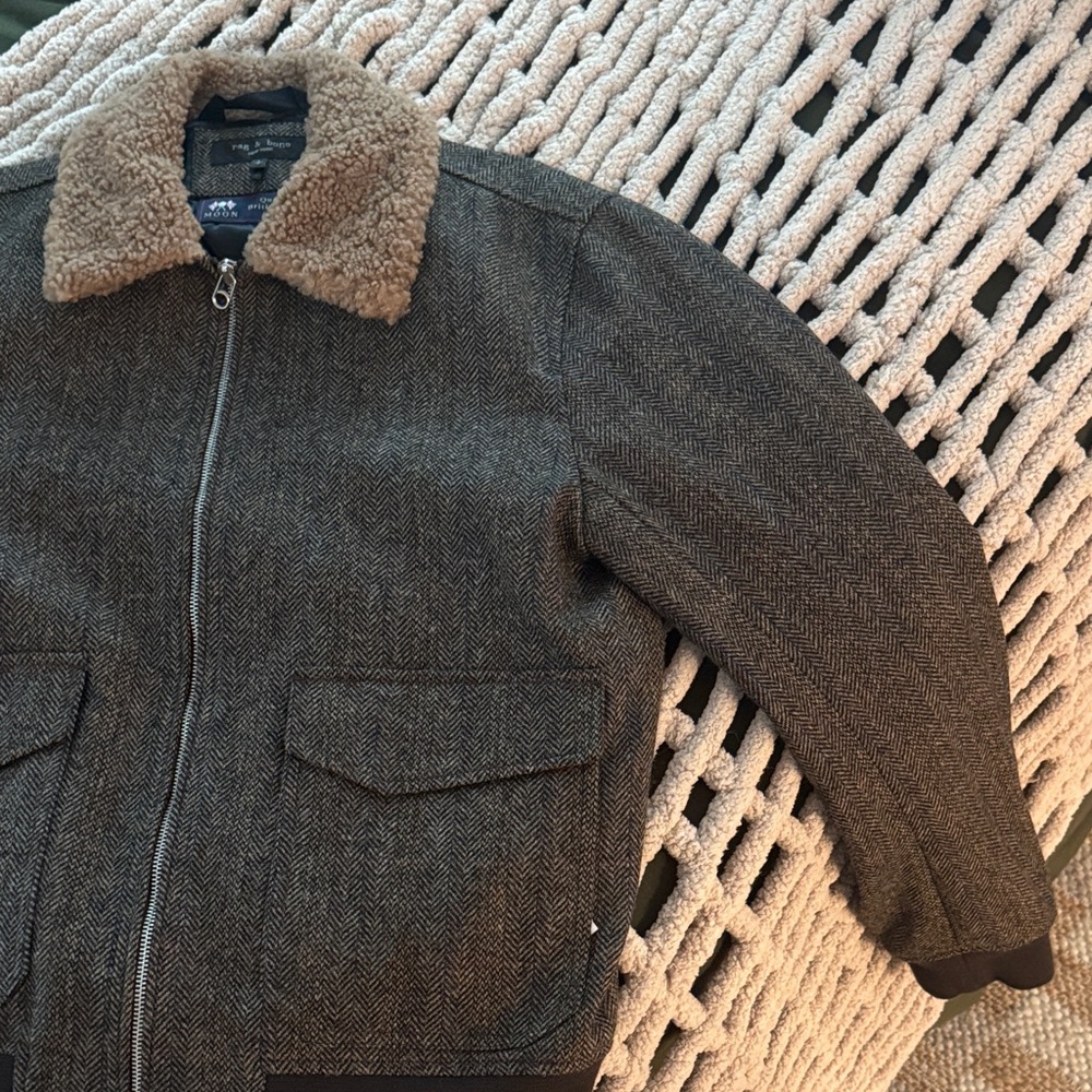 Pendleton Gray Herringbone Bomber Jacket with She… - image 2